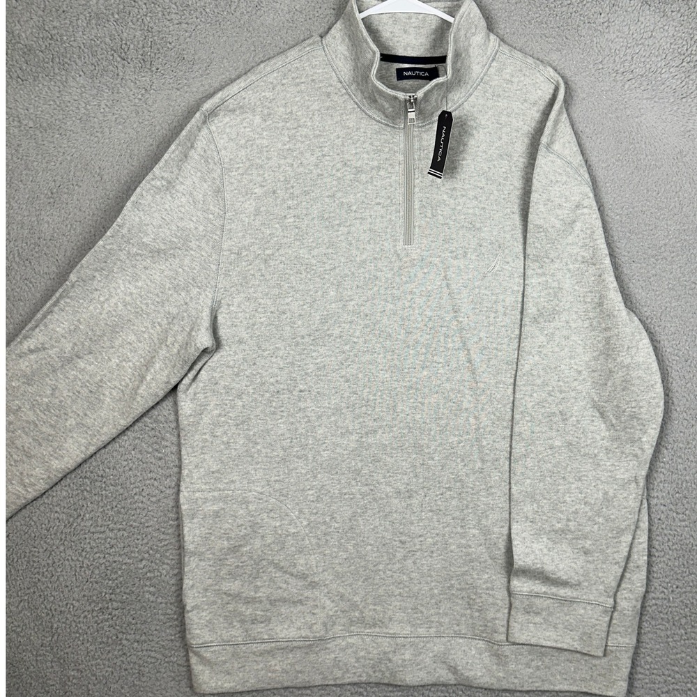 NEW Nautica Sweatshirt Mens 3XL Quarter Zip Grey Pullover Mock Neck Long Sleeve